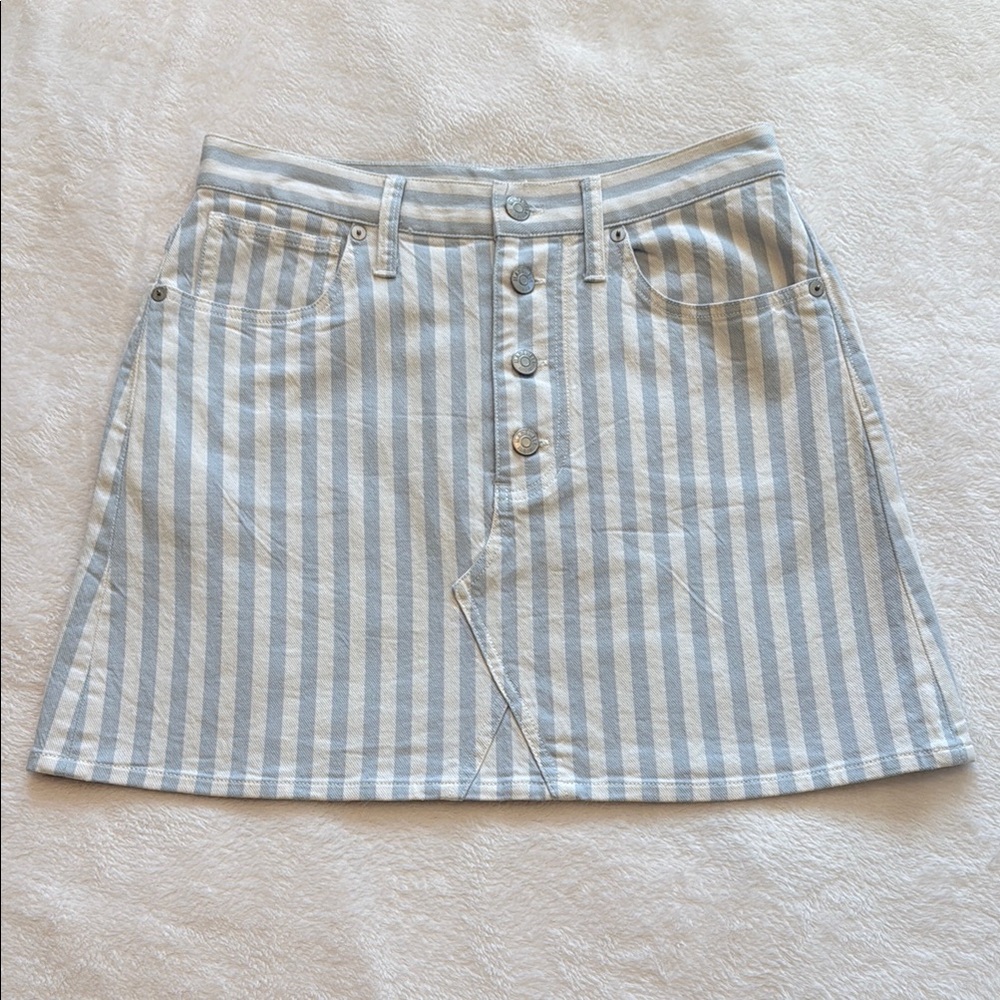Madewel lStretch A-Line Mini Skirt in Pompano Stripe: Button-Front Edition